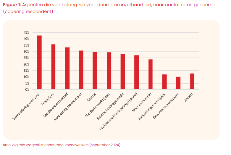Figuur 1-aspecten die belangerijk zijn voor duurzame inzetbaarheid, naar aantal keren genoemd